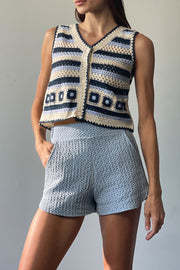 Striped Button Crochet Vest