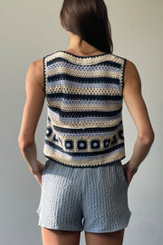 Striped Button Crochet Vest