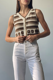 Striped Button Crochet Vest