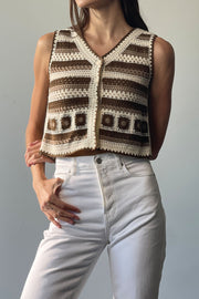 Striped Button Crochet Vest