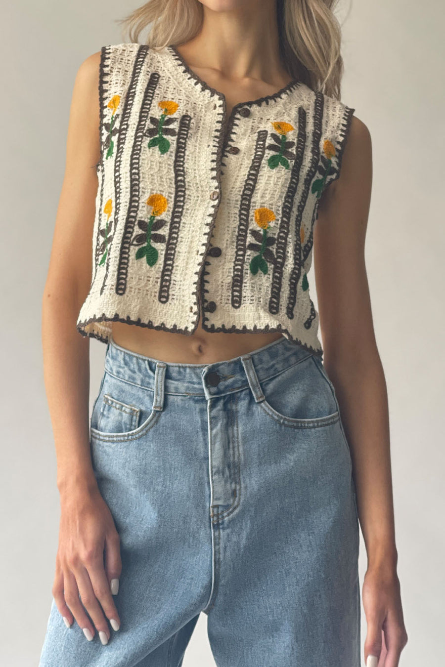 Flower Crochet Button Vest