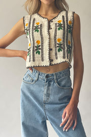 Flower Crochet Button Vest