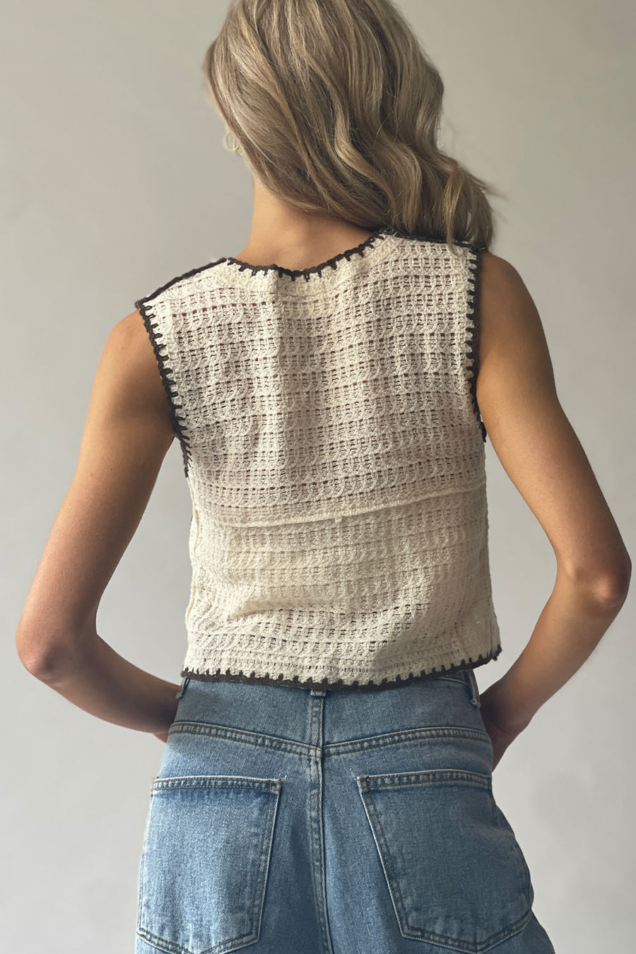 Flower Crochet Button Vest