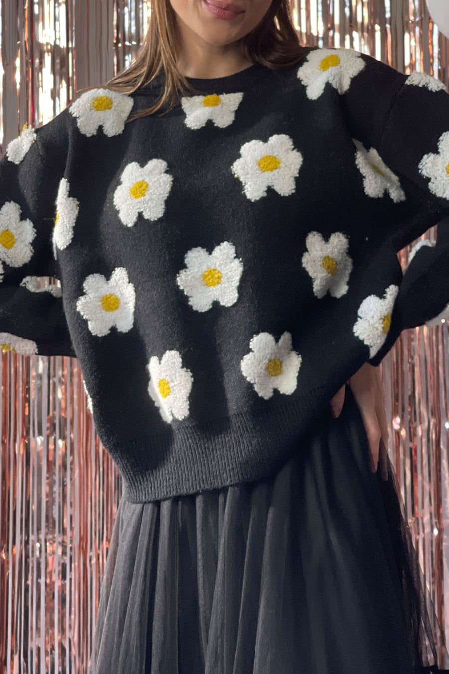 Daisy Print in Teddy Sweater