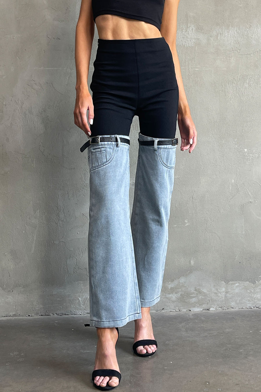 Half Denim Leg Trousers