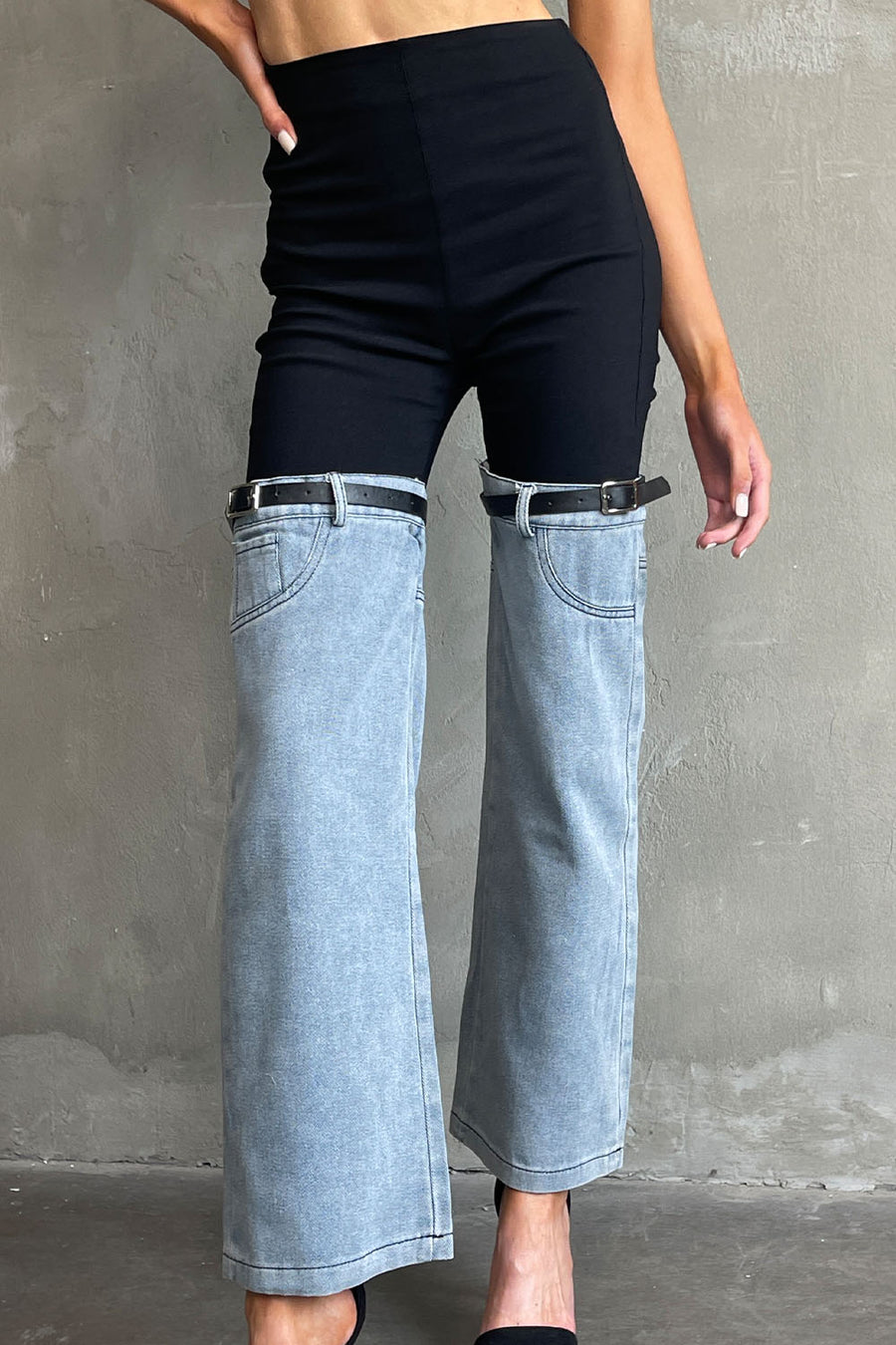 Half Denim Leg Trousers