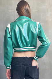 High Glossy Collar Varsity Jacket