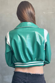 High Glossy Collar Varsity Jacket