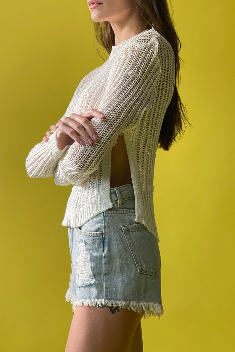 Cropped Slit Knit Top