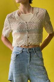 Cropped Lace Cardigan Blouse