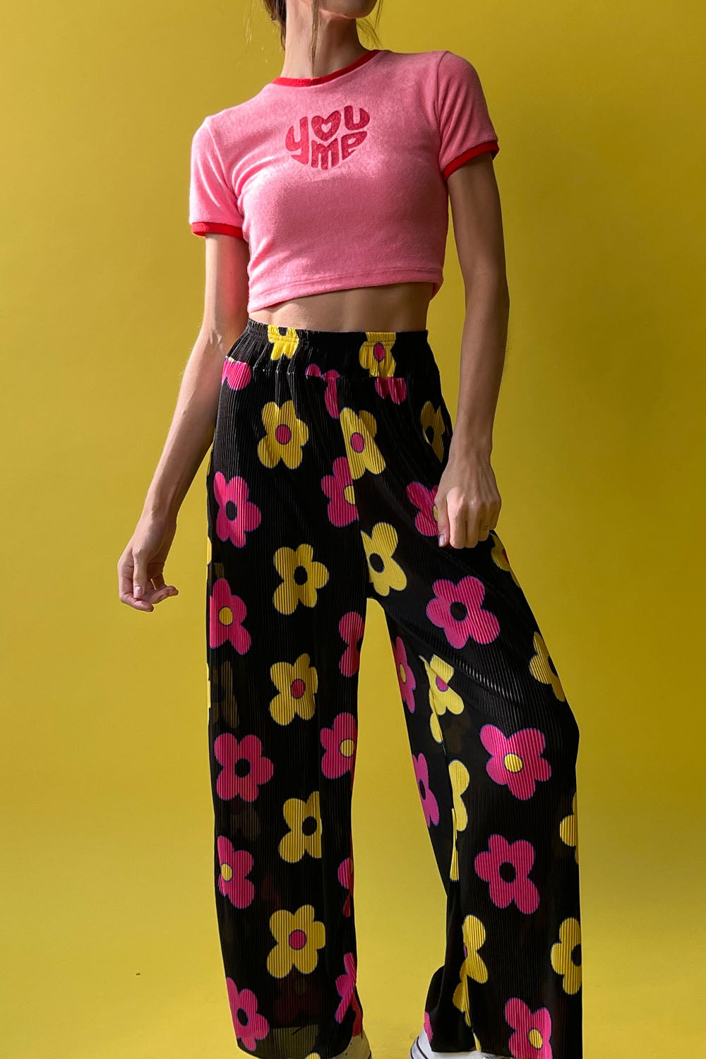 Pink and white floral pants