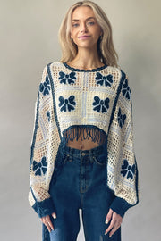 Ribbon Open-Knit Cape Top