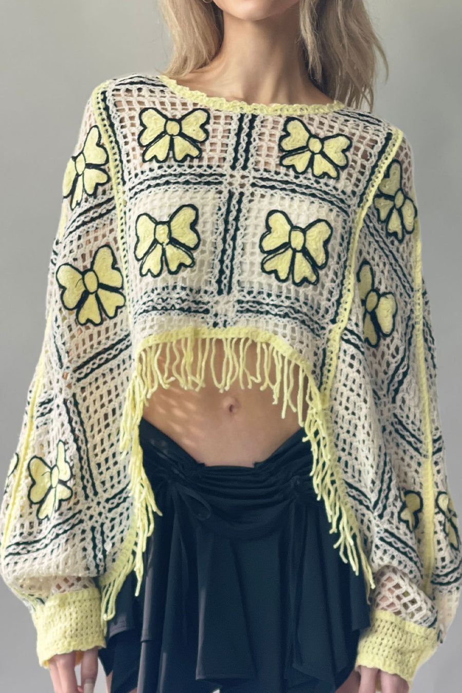 Ribbon Open-Knit Cape Top