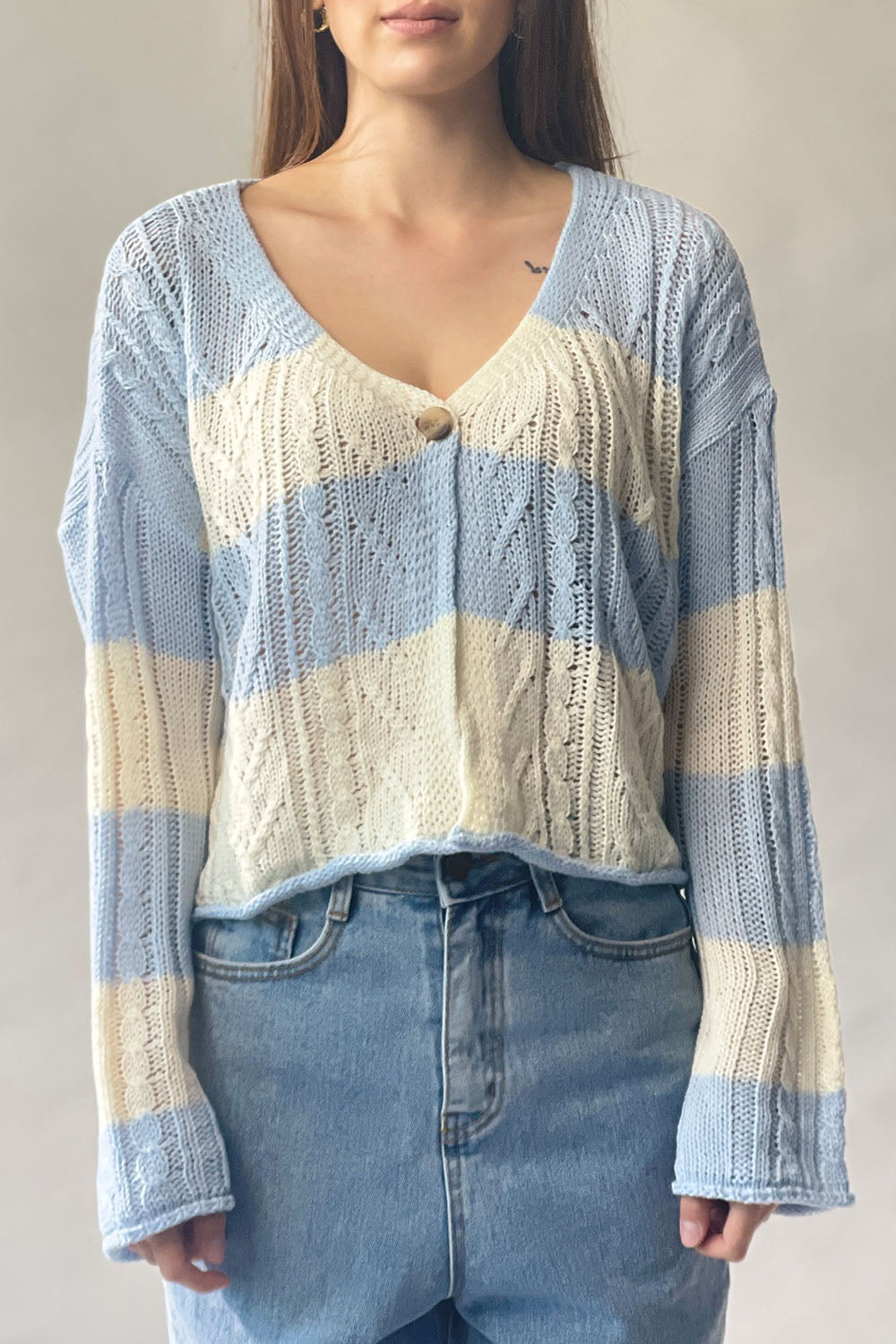 Striped Cable Knit Cardigan