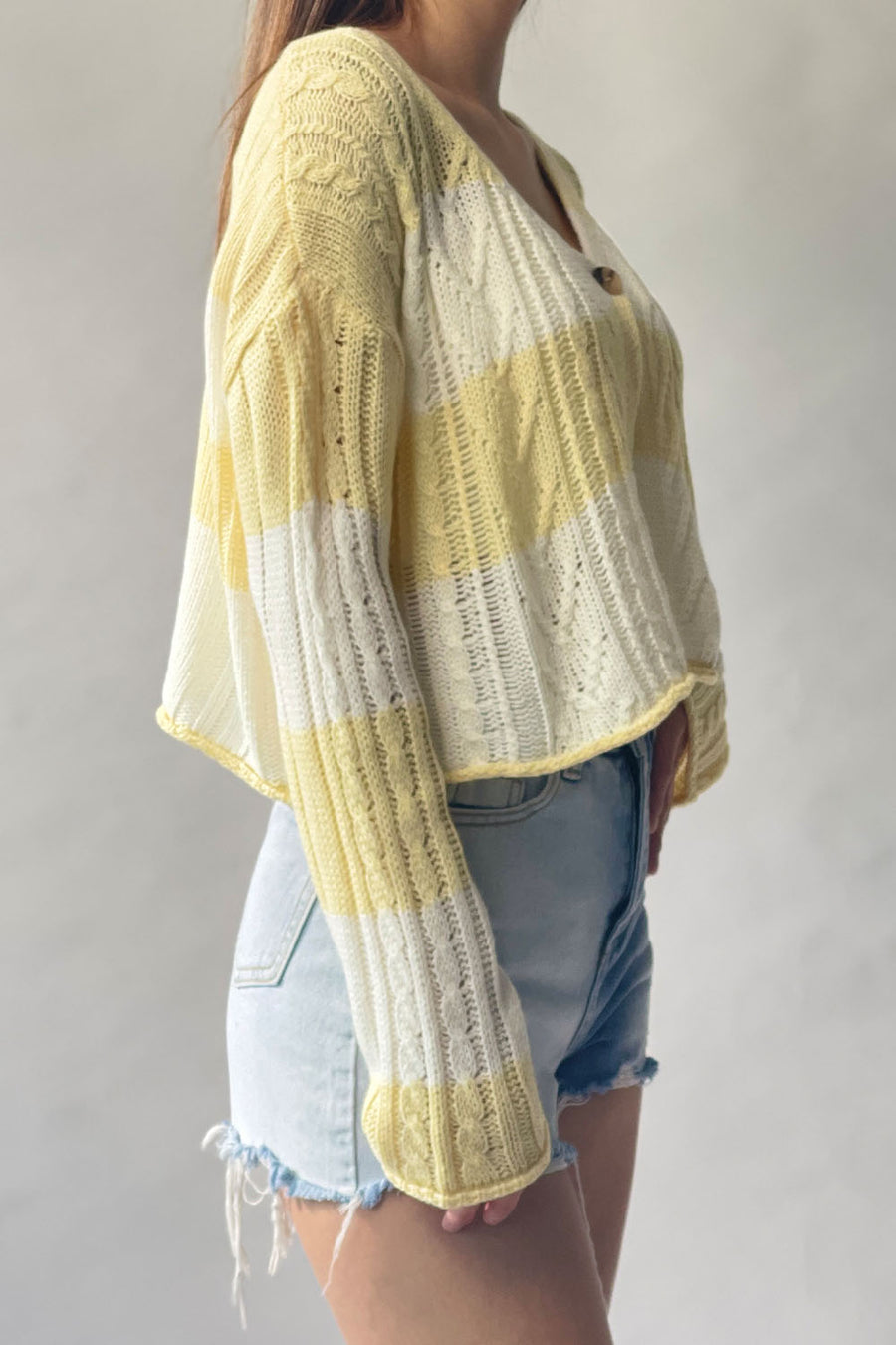 Striped Cable Knit Cardigan