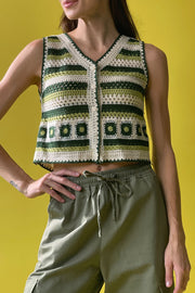 Striped Button Crochet Vest