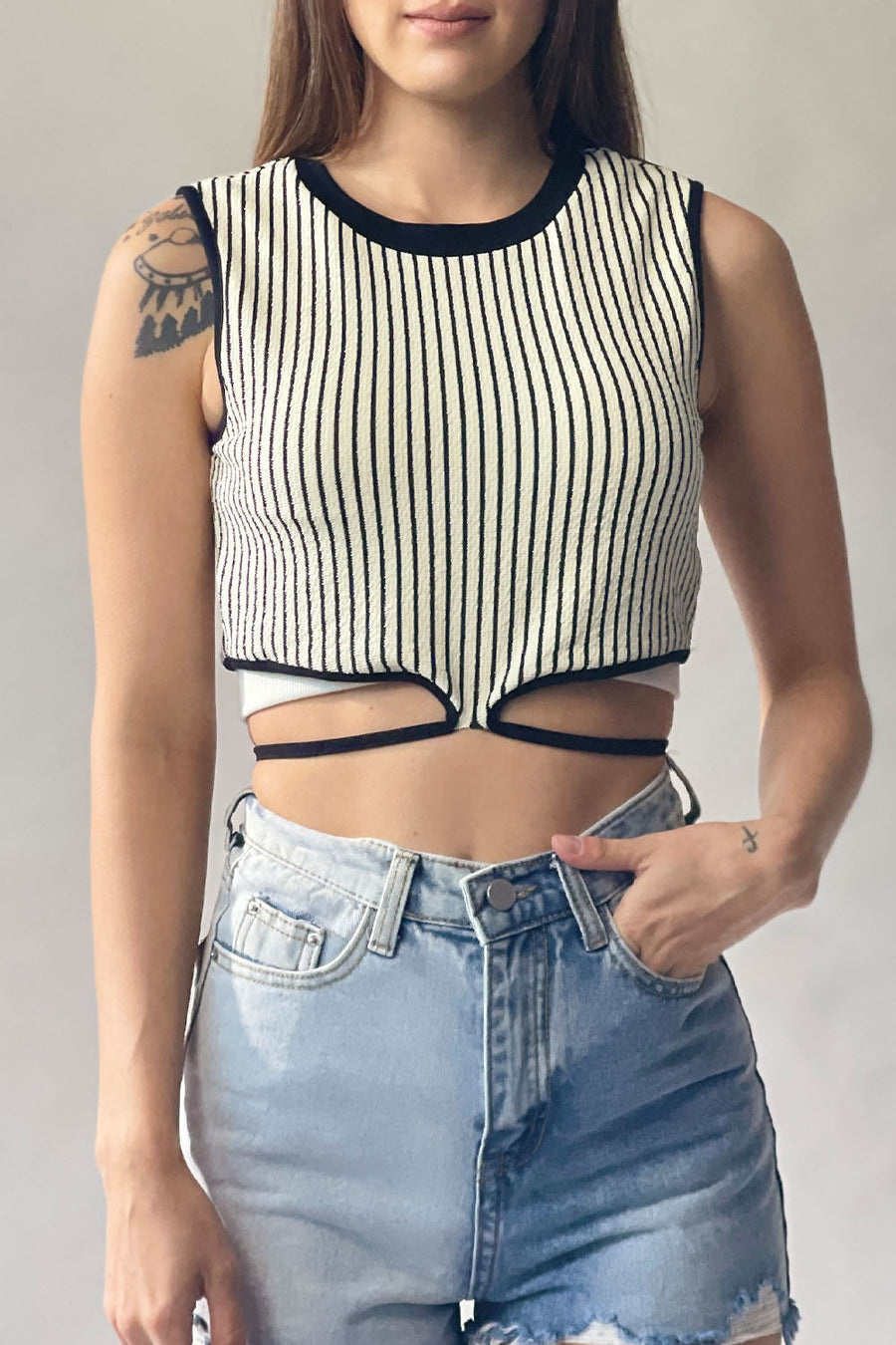 Cropped String Tie Vest