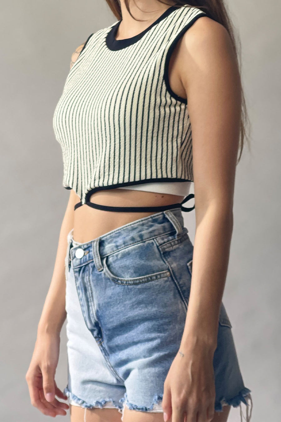 Cropped String Tie Vest