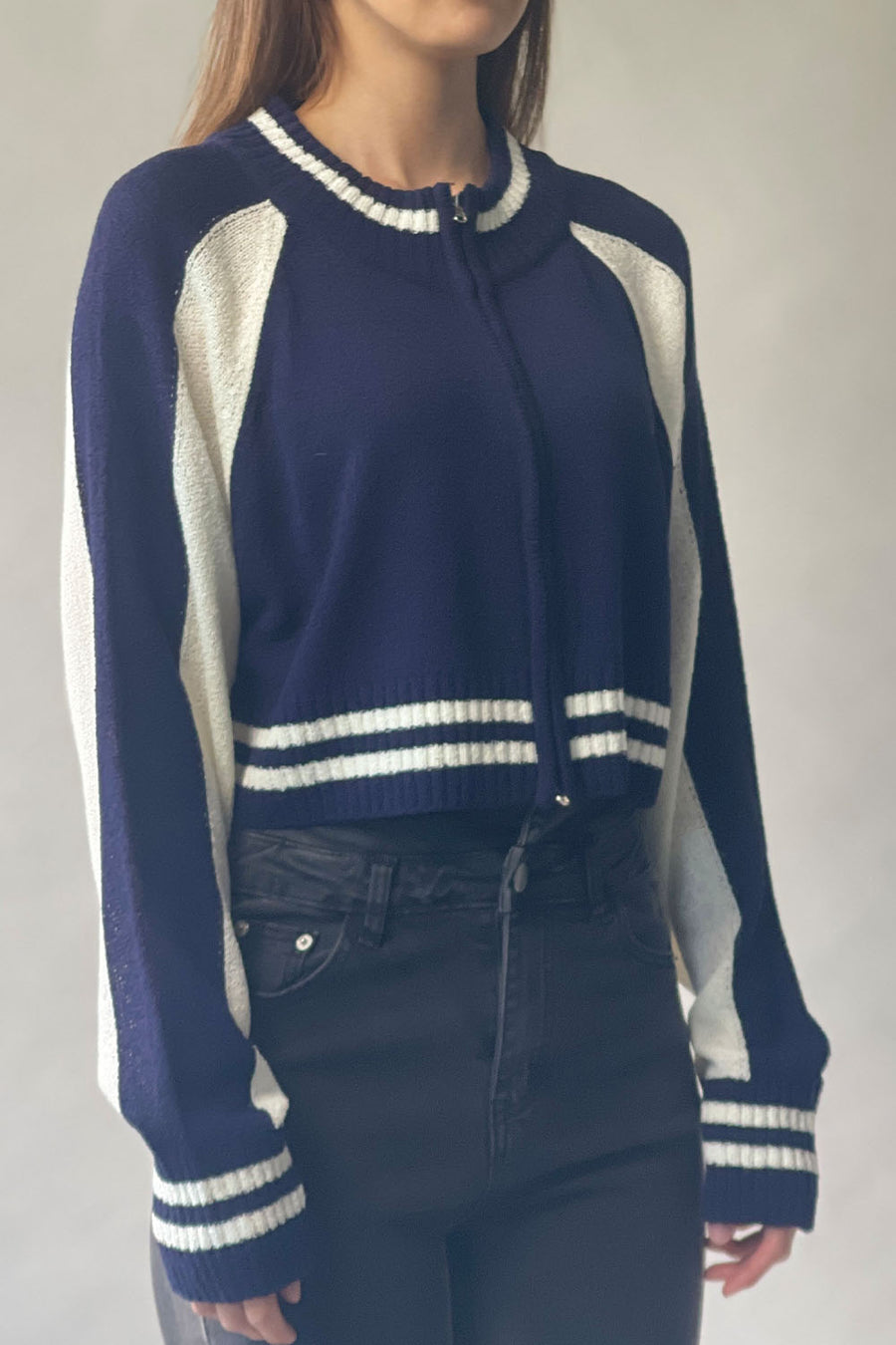 Varsity Zip-up Hacci Cardigan