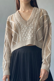 Two-tone Cable Knit Sweater