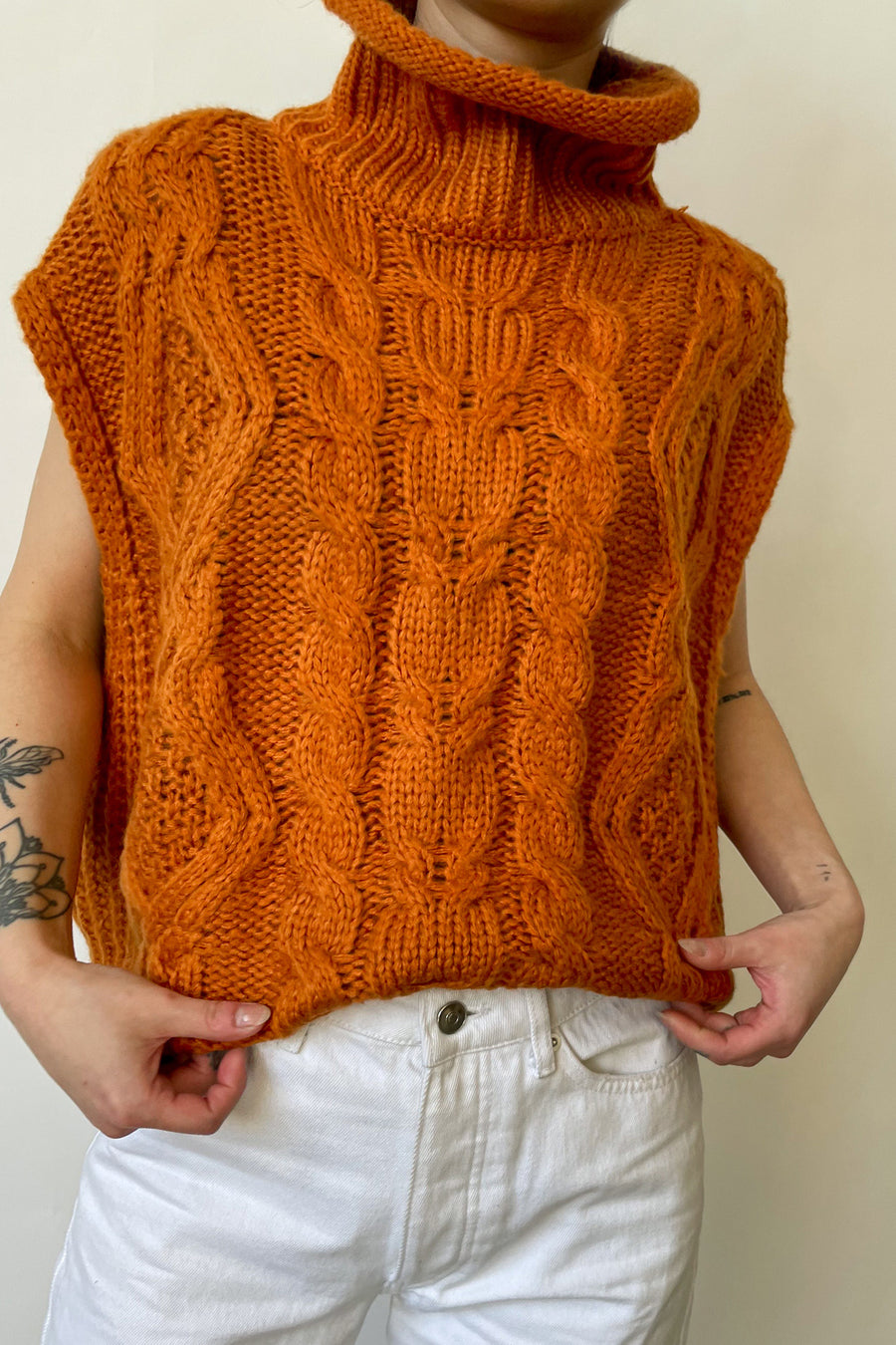 Turtleneck Cable Knit Sweater Vest