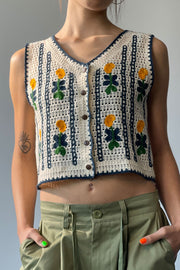 Flower Crochet Button Vest