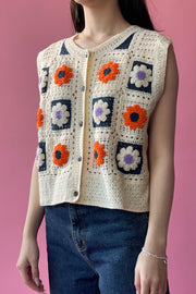 Flower Crochet Round-neck Vest