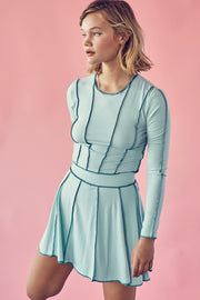 Reverse stitch Long Sleeve Top and Mini Skirt Set